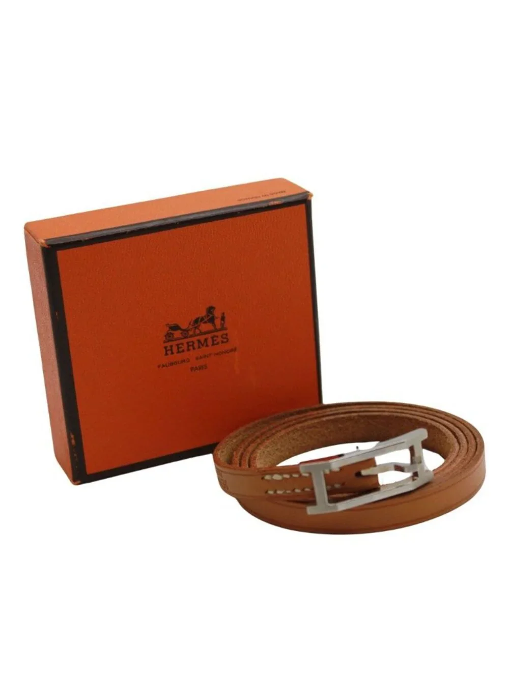 Hermes Bracelet Hapi 3 Leather Brown Silver Belt Type Simple